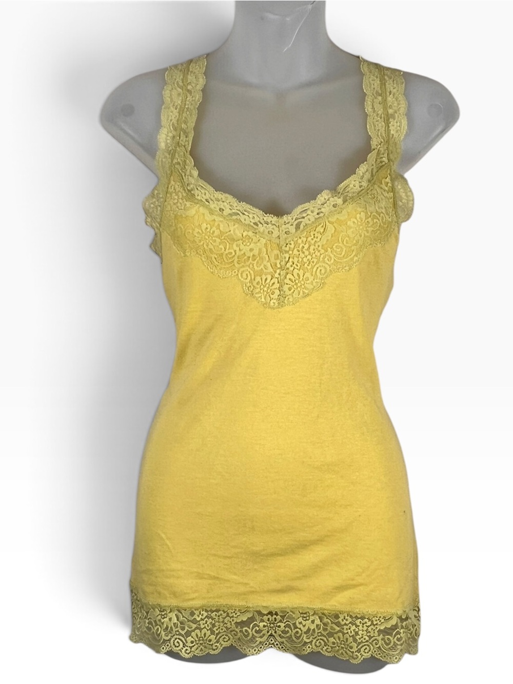 Mossimo Supply Co Golden Yellow Lace Trim Long Tank Top Size L Y2K Indie Sleeze